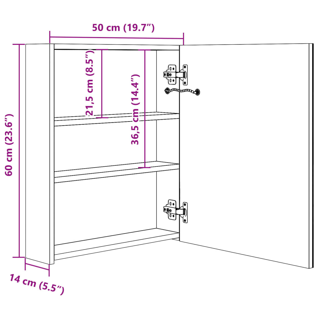 LED-Bad-Spiegelschrank Eichen-Optik 50x14x60 cm
