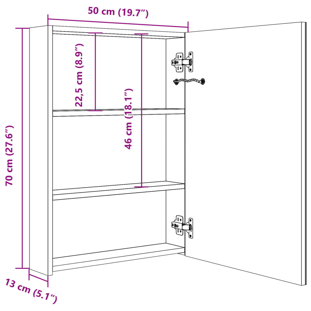 LED-Bad-Spiegelschrank Grau 50x13x70 cm