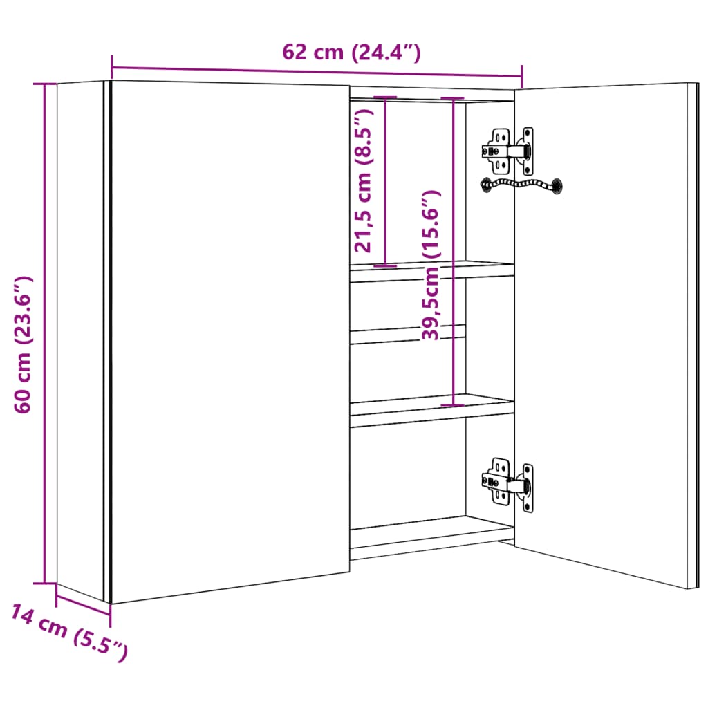 LED-Spiegelschrank fürs Bad Glänzend Grau 62x14x60 cm