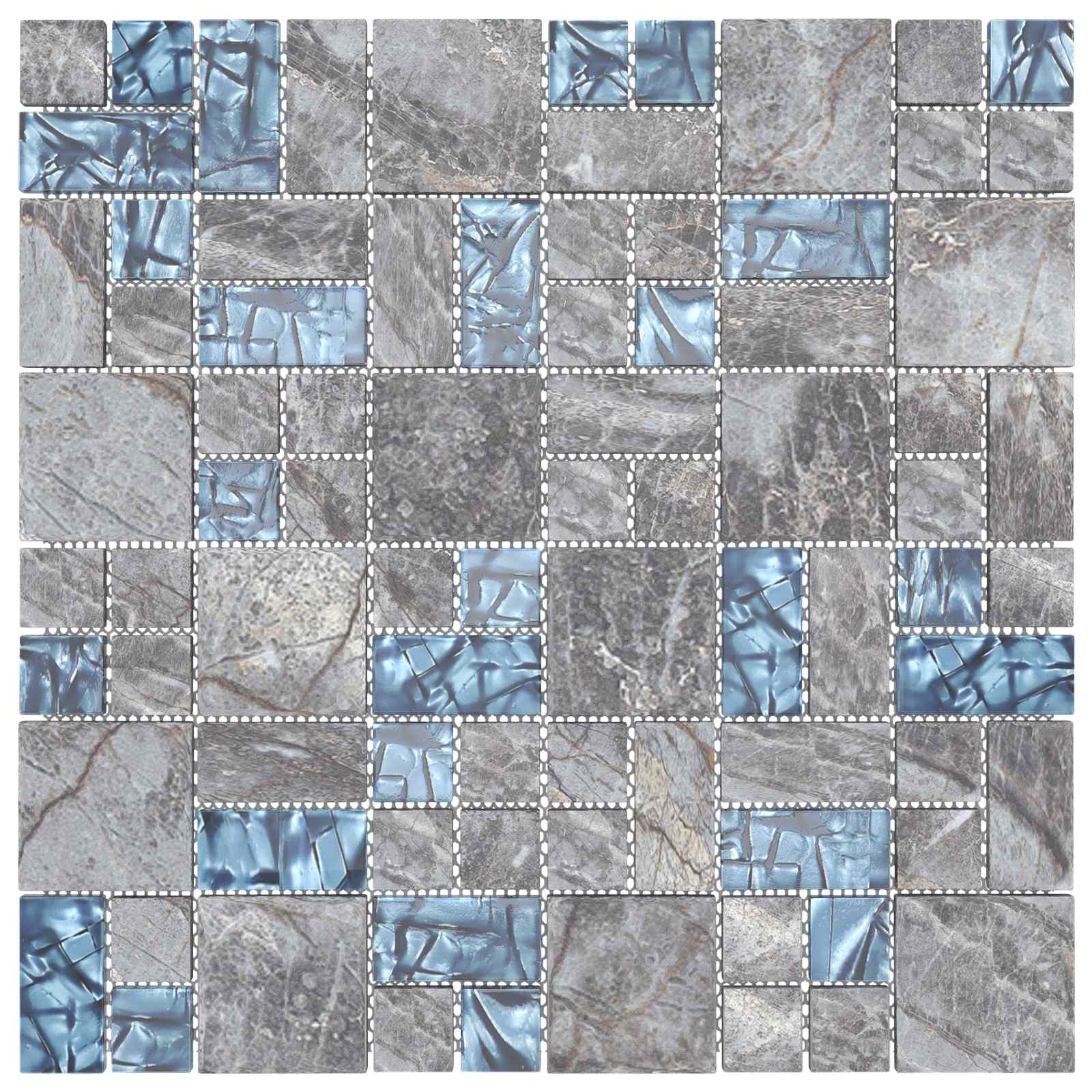 Mosaikfliese 11 pcs Grau und Blau 50 x 50 cm Glas