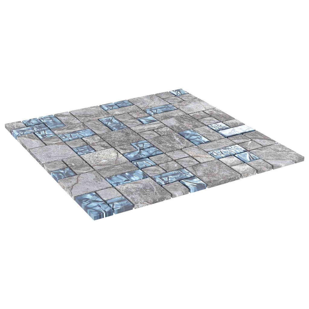 Mosaikfliese 22 pcs Grau und Blau 50 x 50 cm Glas