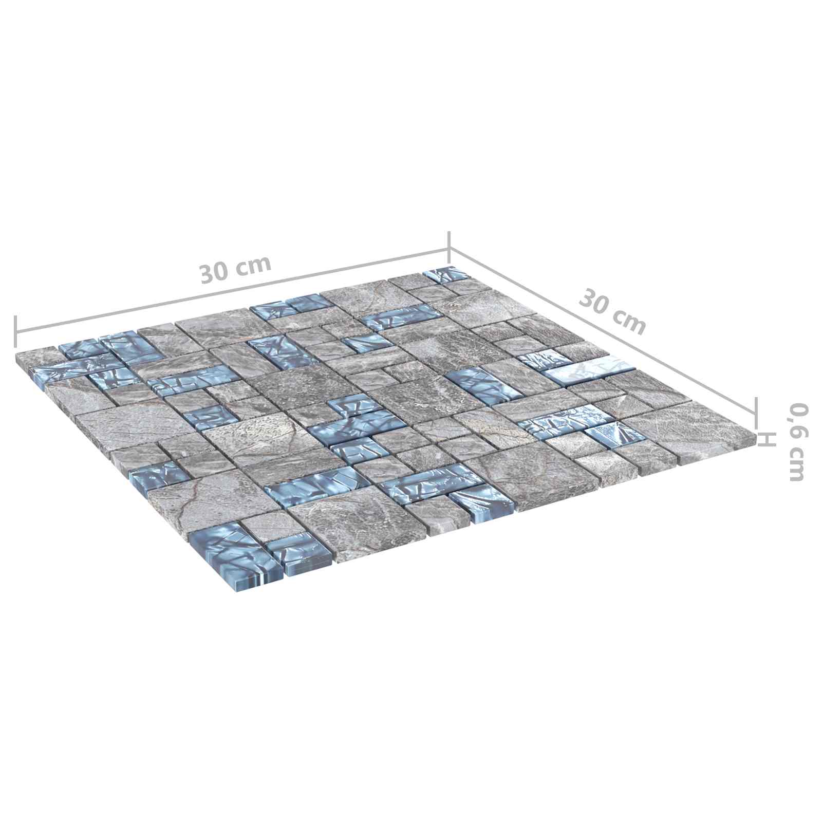 Mosaikfliese 22 pcs Grau und Blau 50 x 50 cm Glas