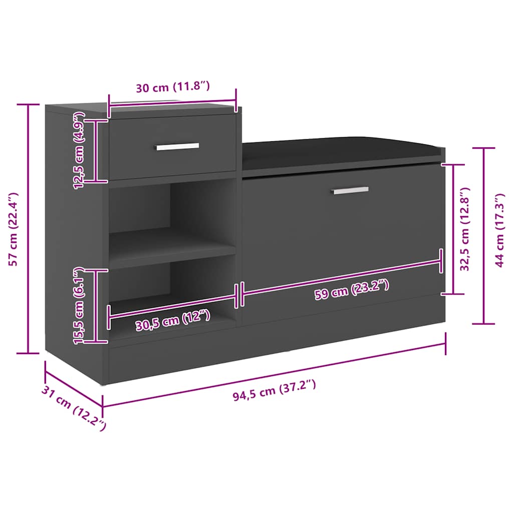 Schuhbank Grau 94,5x31x57 cm Holzwerkstoff