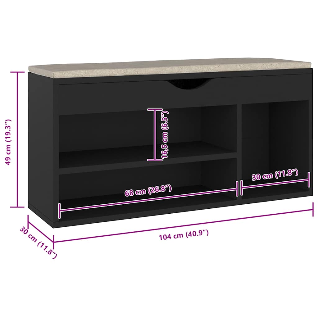 Schuhbank mit Kissen Schwarz 104x30x49 cm Holzwerkstoff