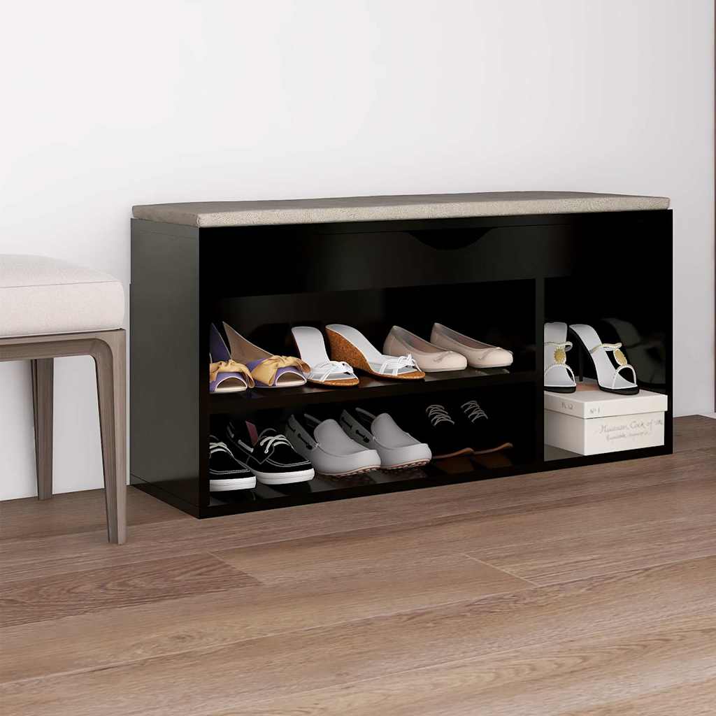 Schuhbank mit Kissen Schwarz 104x30x49 cm Holzwerkstoff