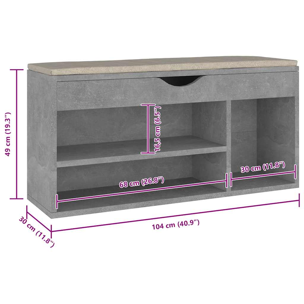Schuhbank mit Kissen Betongrau 104x30x49 cm Holzwerkstoff