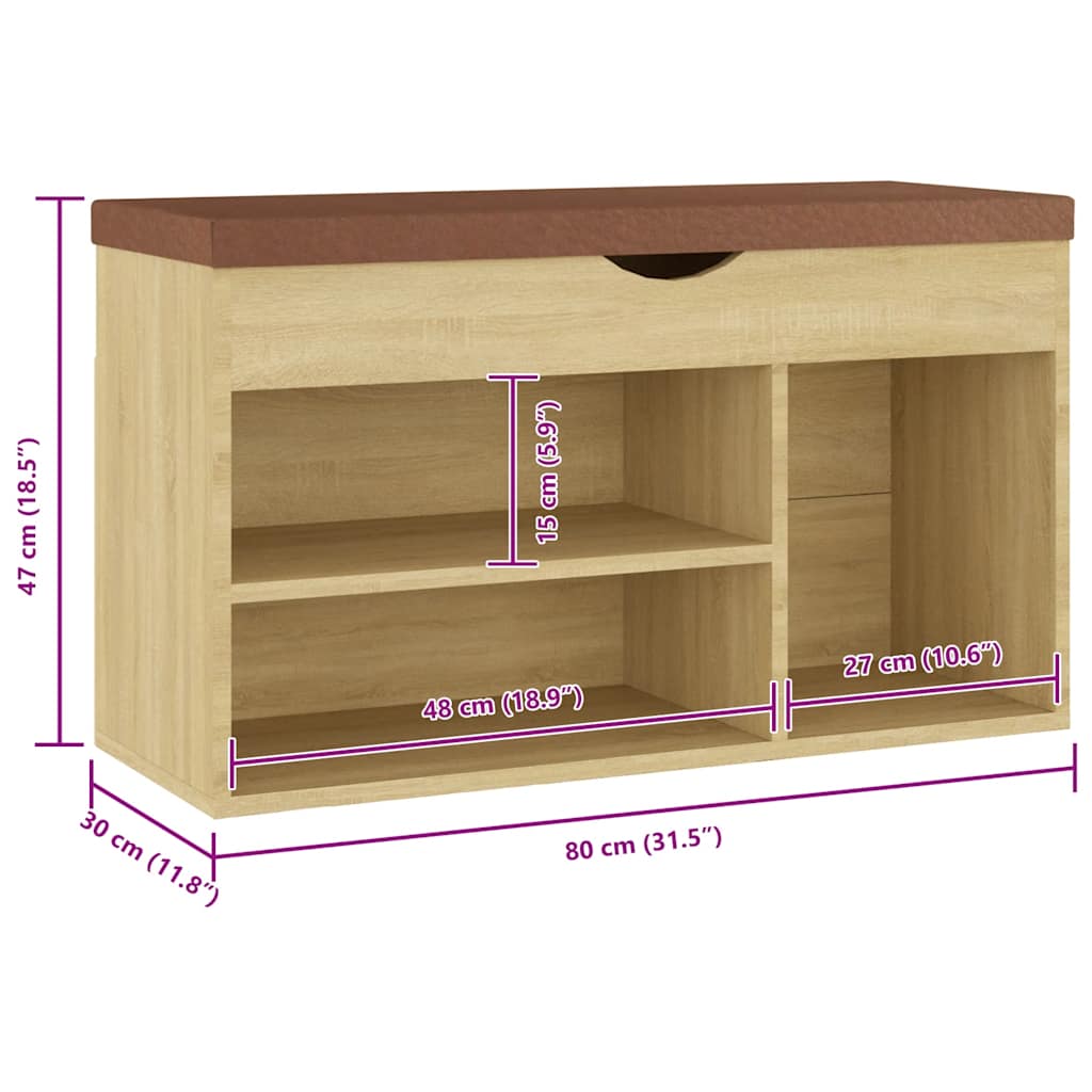 Schuhbank mit Kissen Sonoma-Eiche 80x30x47 cm Holzwerkstoff