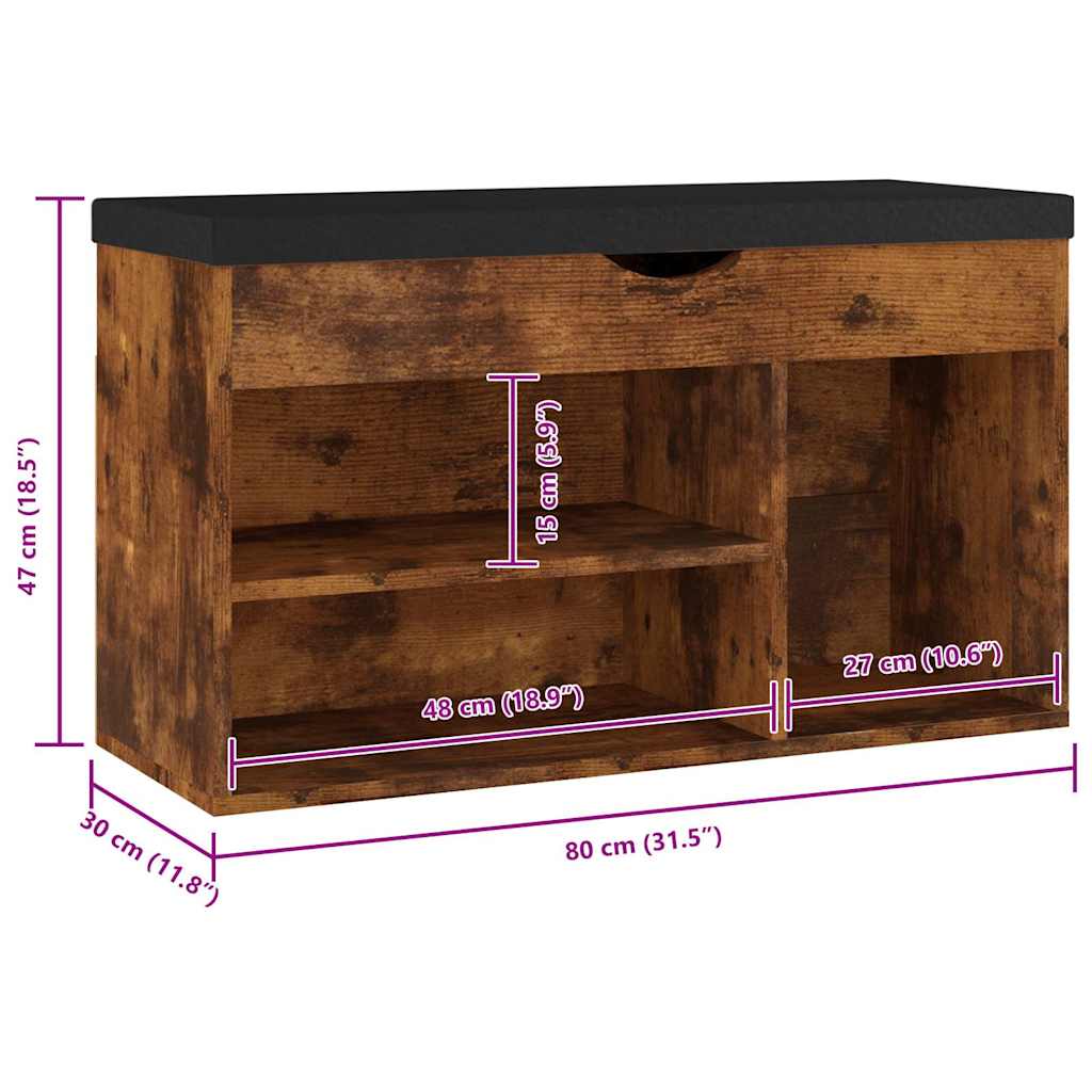 Schuhbank mit Kissen Räuchereiche 80x30x47 cm Holzwerkstoff