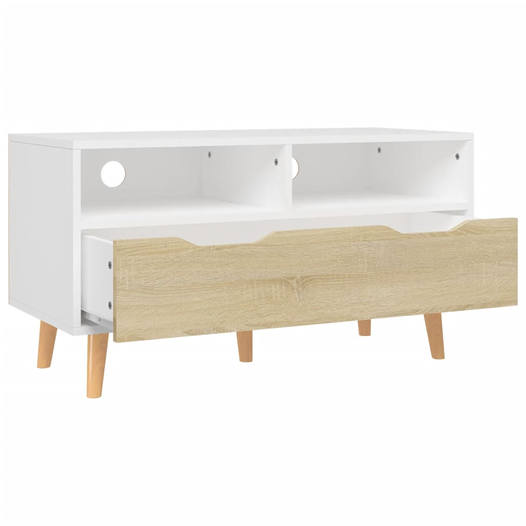 TV-Schrank Weiß und Sonoma-Eiche 90x40x48,5 cm Holzwerkstoff
