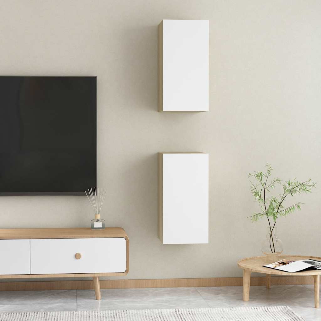 TV-Schränke 2 Stk. Weiß Sonoma-Eiche 30,5x30x60cm Holzwerkstoff