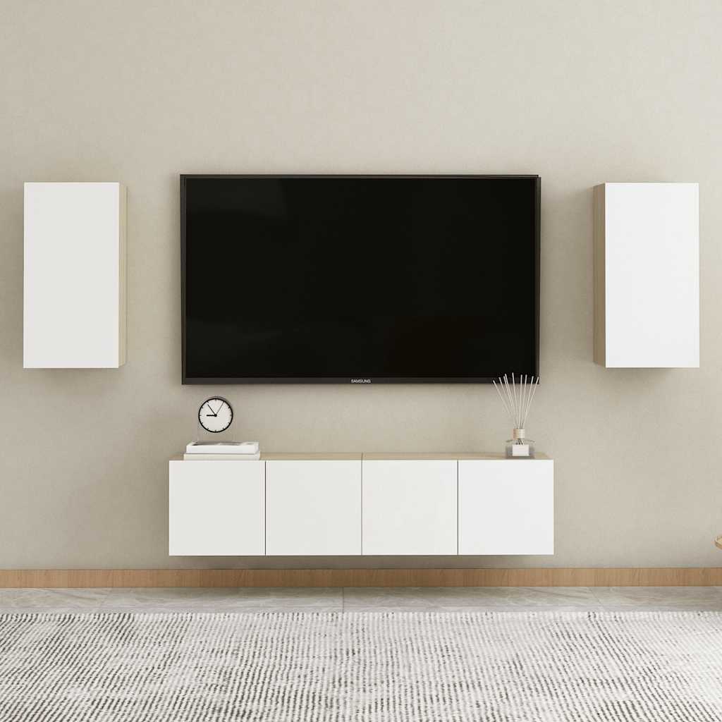 TV-Schränke 2 Stk. Weiß Sonoma-Eiche 30,5x30x60cm Holzwerkstoff