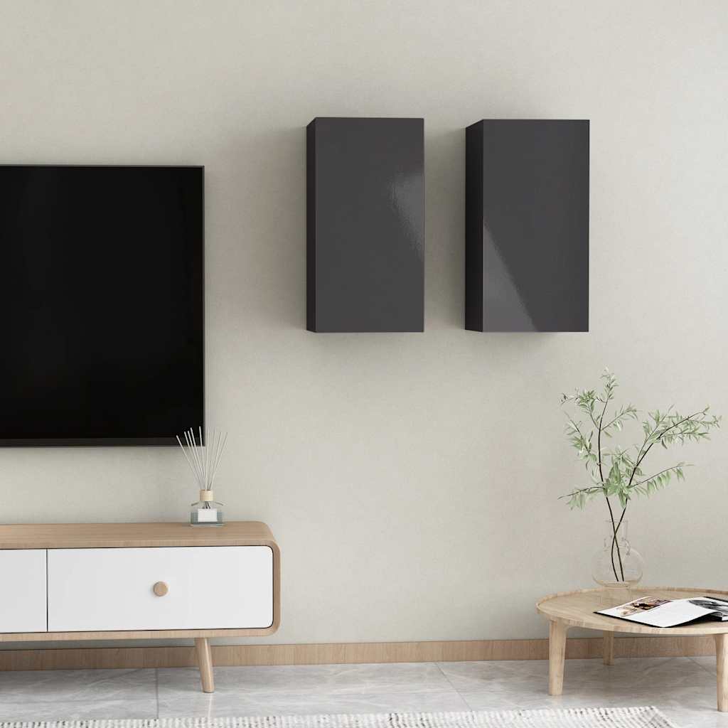TV-Schränke 2 Stk. Hochglanz-Grau 30,5x30x60 cm Holzwerkstoff