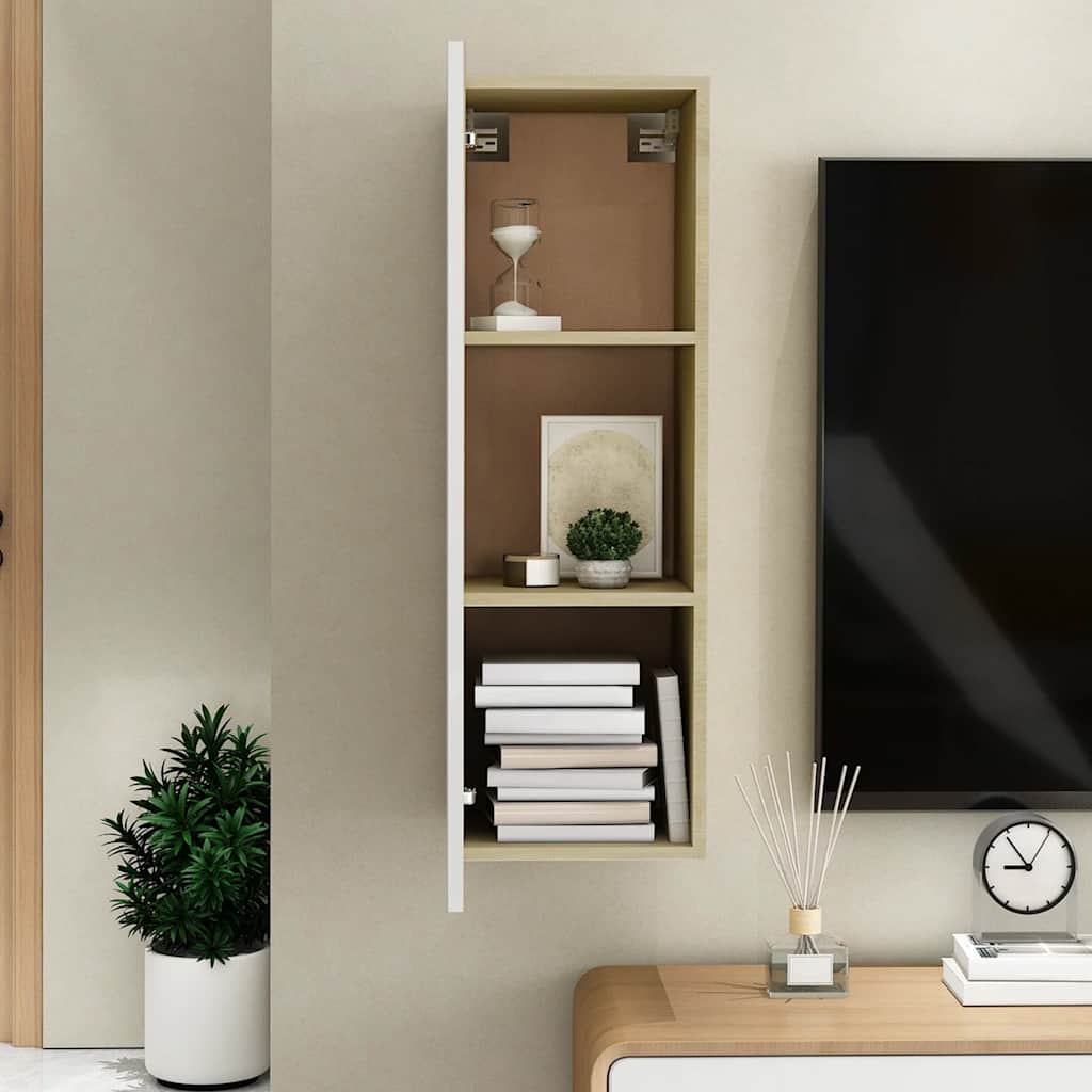 TV-Schrank Weiß Sonoma-Eiche 30,5x30x90 cm Holzwerkstoff