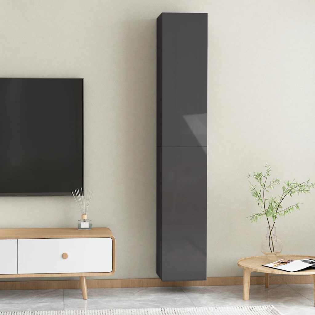 TV-Schränke 2 Stk. Hochglanz-Grau 30,5x30x90 cm Holzwerkstoff