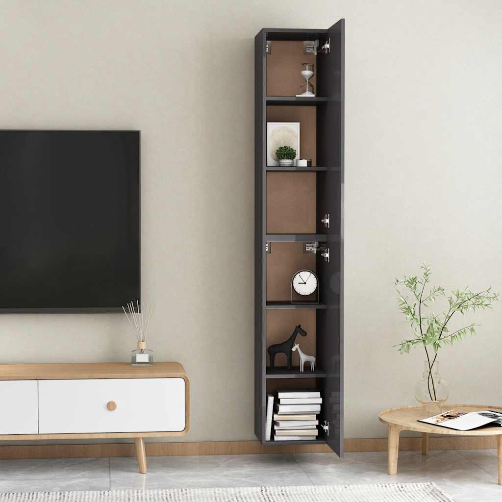 TV-Schränke 2 Stk. Hochglanz-Grau 30,5x30x90 cm Holzwerkstoff