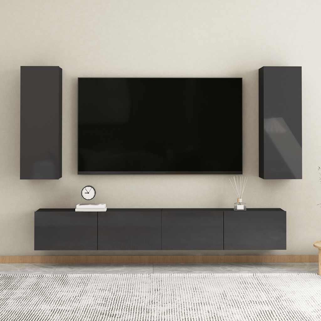 TV-Schränke 2 Stk. Hochglanz-Grau 30,5x30x90 cm Holzwerkstoff