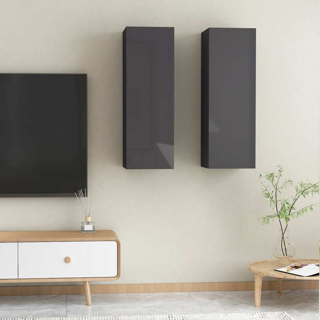 TV-Schränke 2 Stk. Hochglanz-Grau 30,5x30x90 cm Holzwerkstoff
