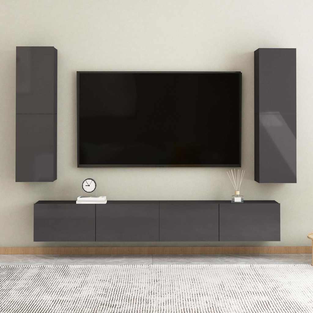 TV-Schränke 2 Stk. Hochglanz-Grau 30,5x30x110 cm Holzwerkstoff