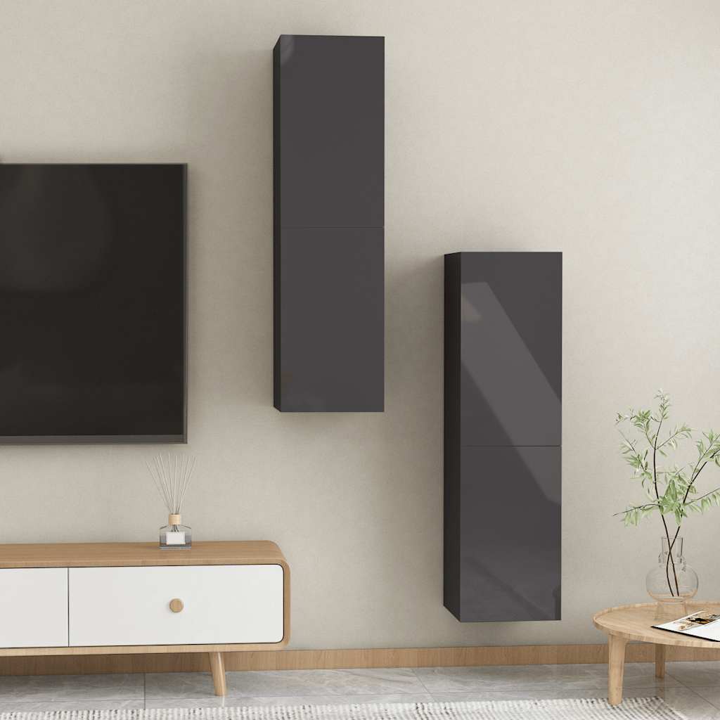 TV-Schränke 2 Stk. Hochglanz-Grau 30,5x30x110 cm Holzwerkstoff