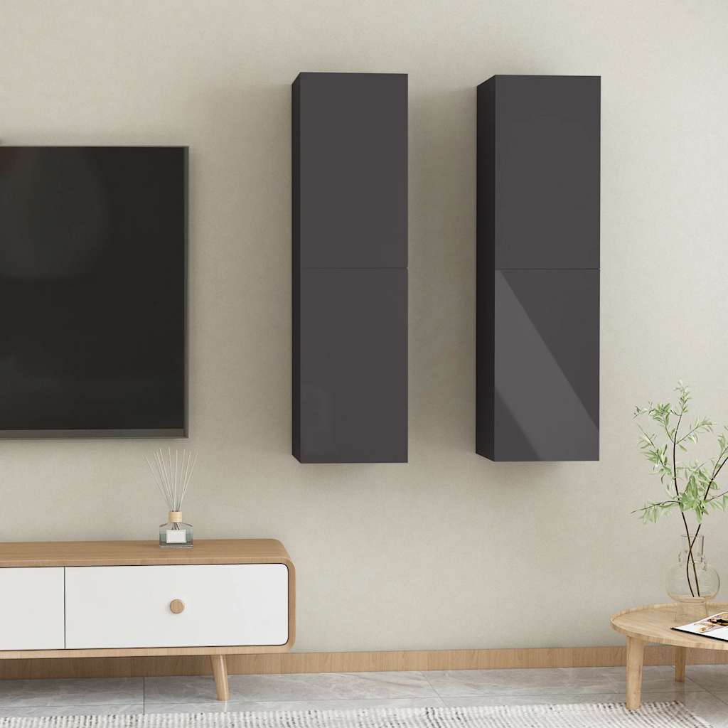TV-Schränke 2 Stk. Hochglanz-Grau 30,5x30x110 cm Holzwerkstoff