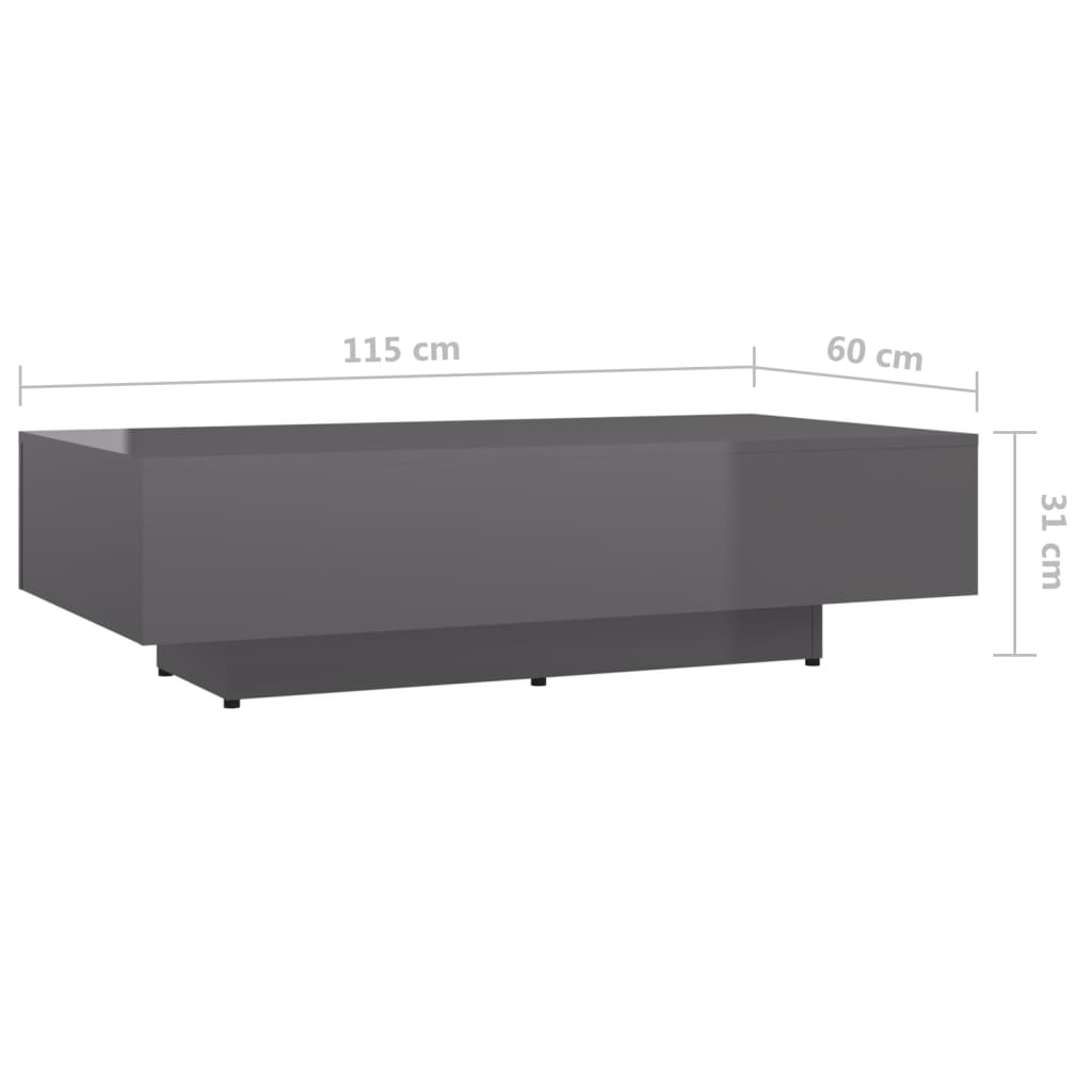 Couchtisch Hochglanz-Grau 115x60x31 cm Holzwerkstoff