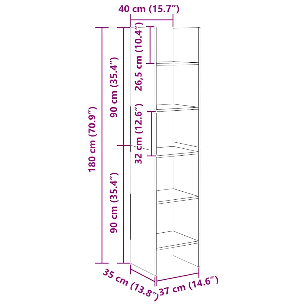 Bücherregal Betongrau 40x35x180 cm Holzwerkstoff