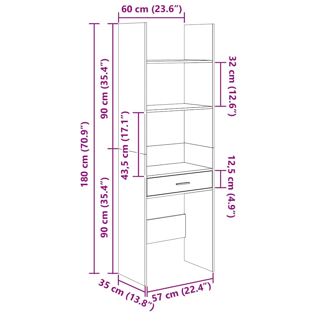 Bücherregal Betongrau 60x35x180 cm Holzwerkstoff