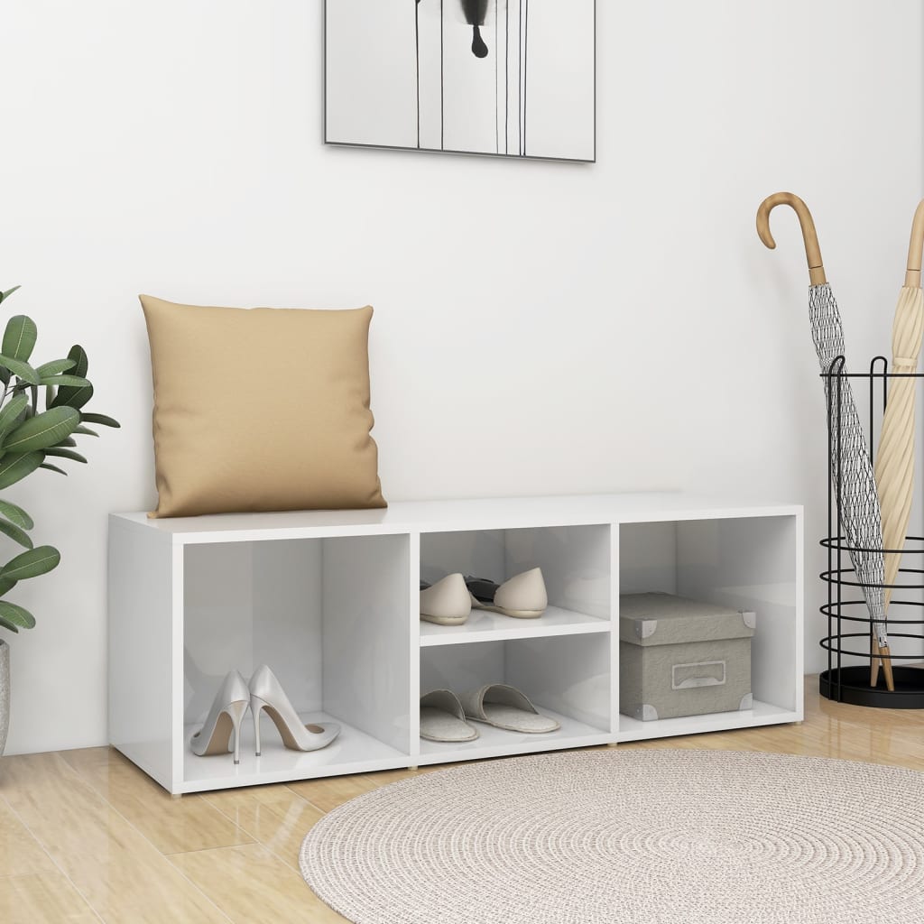 Schuhbank Hochglanz-Weiß 105x35x35 cm Holzwerkstoff