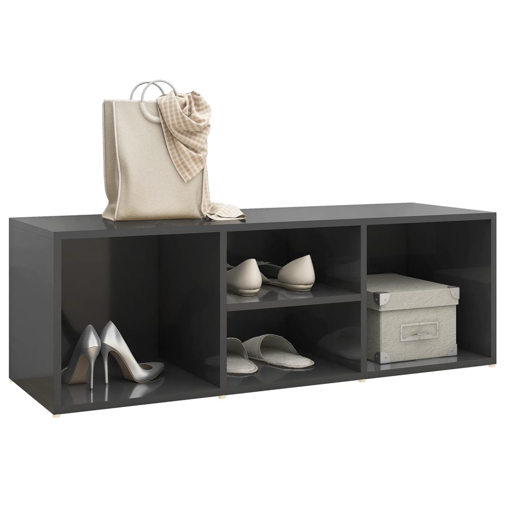 Schuhbank Hochglanz-Grau 105x35x35 cm Holzwerkstoff