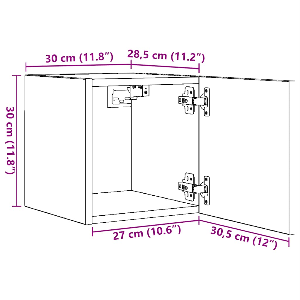 TV-Wandschrank Hochglanz-Grau 30,5x30x30 cm