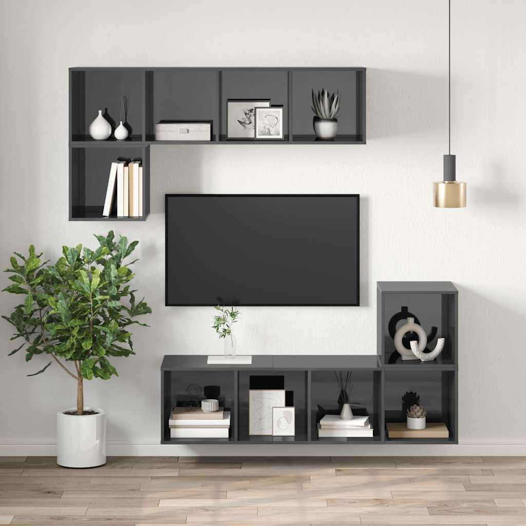 TV-Wandschrank Hochglanz-Grau 37x37x142,5 cm Holzwerkstoff