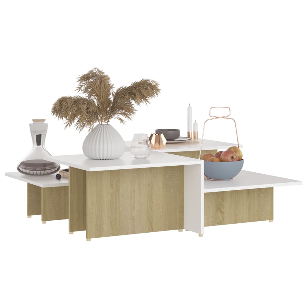 Couchtische 2Stk. Sonoma-Eiche Weiß 111,5x50x33cm Holzwerkstoff