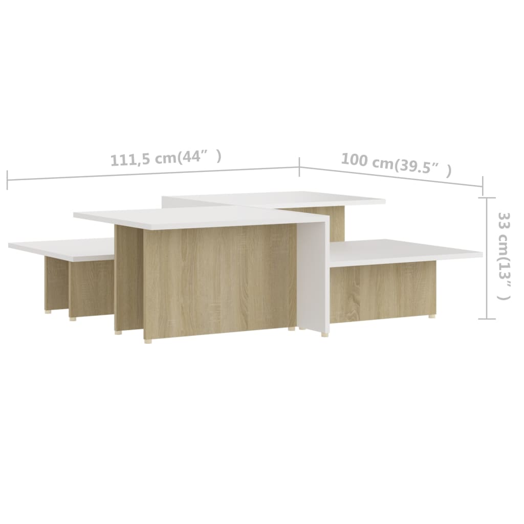 Couchtische 2Stk. Sonoma-Eiche Weiß 111,5x50x33cm Holzwerkstoff