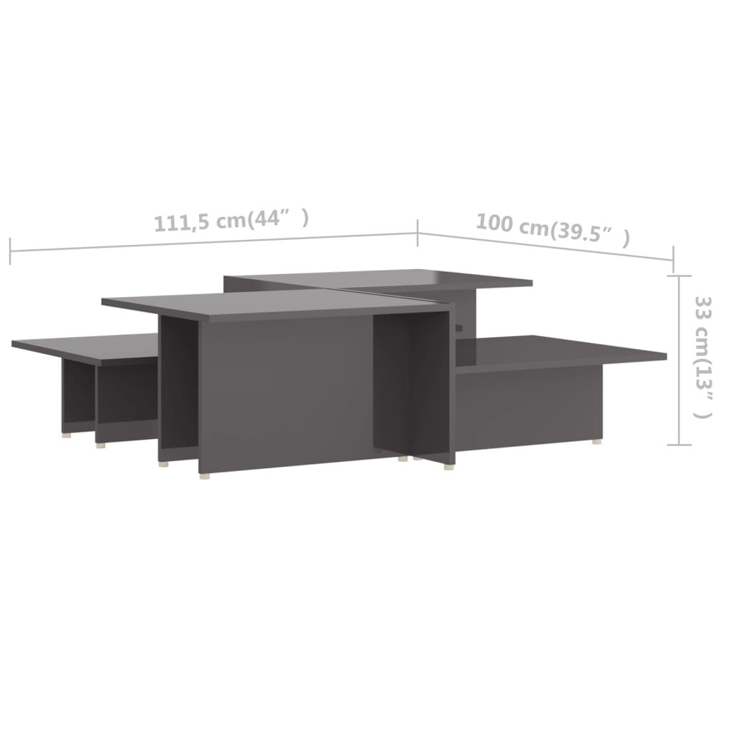 Couchtische 2 Stk. Hochglanz-Grau 111,5x50x33 cm Holzwerkstoff