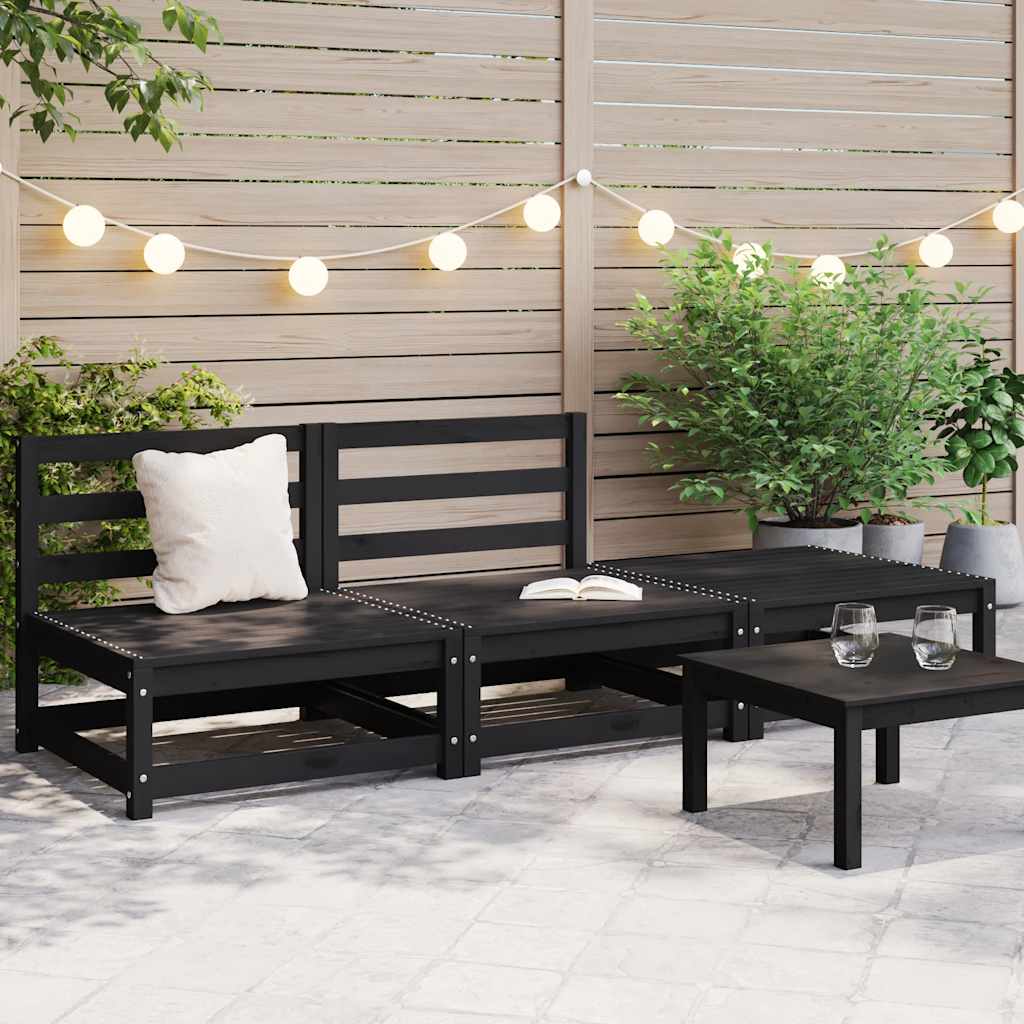 3-tlg. Garten-Lounge-Set Schwarz Massivholz Kiefer