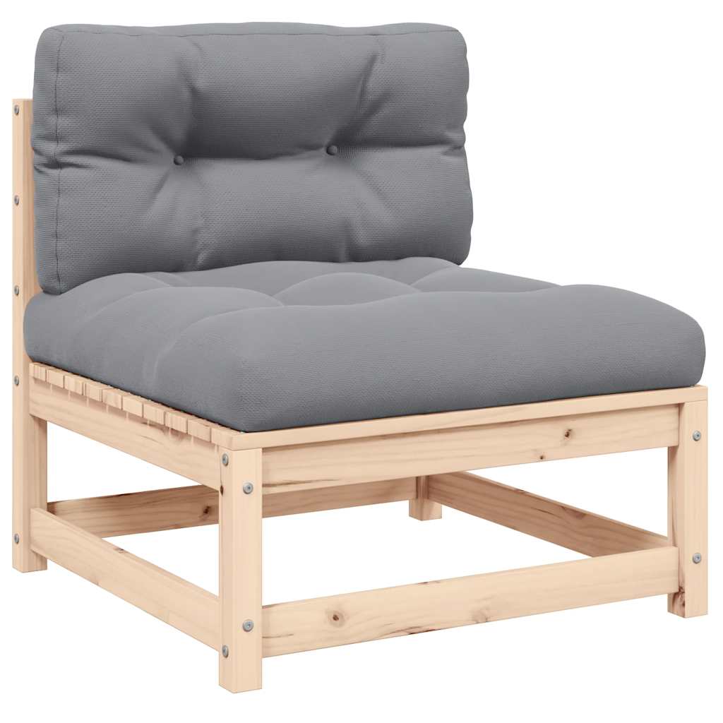 Garten-Mittelsofa mit Grauen Kissen Massivholz Kiefer