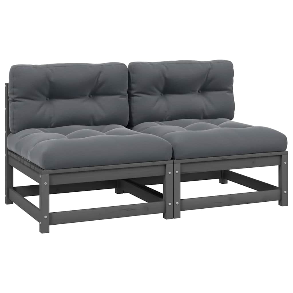 Garten-Mittelsofas mit Kissen 2 Stk. Grau Massivholz Kiefer