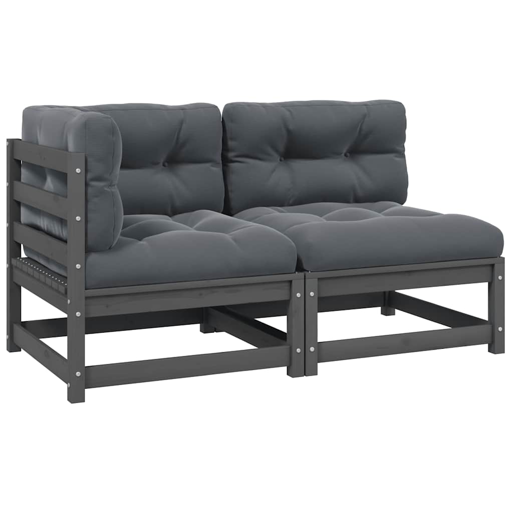 2-tlg. Garten-Lounge-Set mit Kissen Grau Kiefer Massivholz