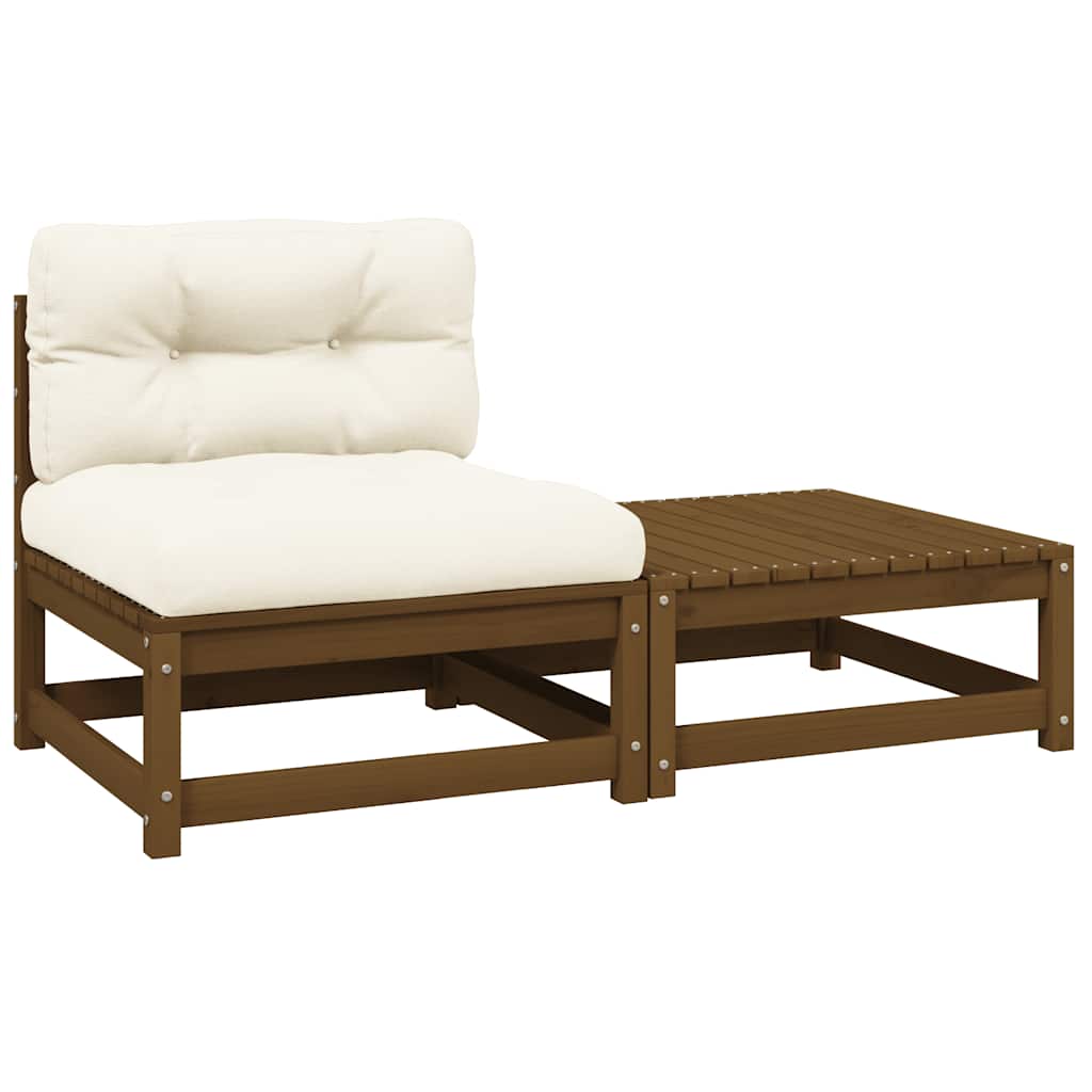 2-tlg. Garten-Lounge-Set Kissen Honigbraun Massivholz Kiefer