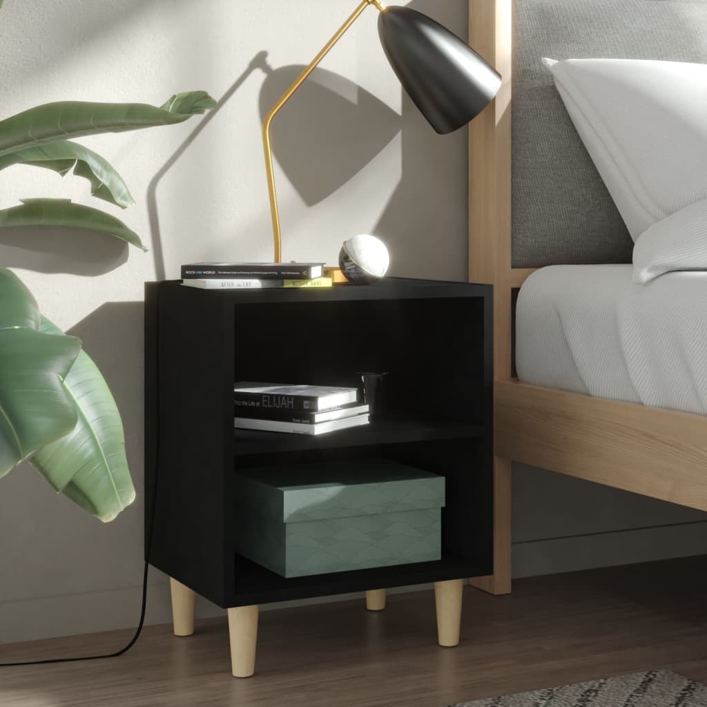 Nachttische mit Massivholz-Beinen 2 Stk. Schwarz 40x30x50 cm