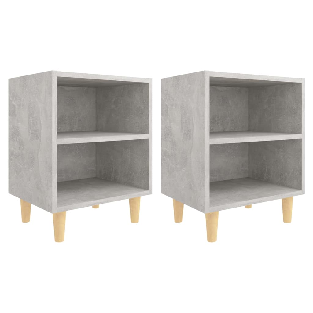 Nachttische mit Massivholz-Beinen 2 Stk. Betongrau 40x30x50 cm