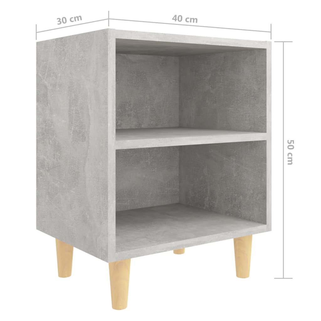 Nachttische mit Massivholz-Beinen 2 Stk. Betongrau 40x30x50 cm