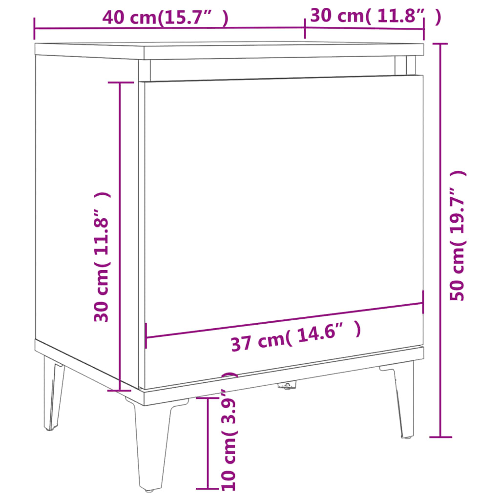 Nachtschränke mit Metallbeinen Hochglanz-Weiß 40x30x50 cm