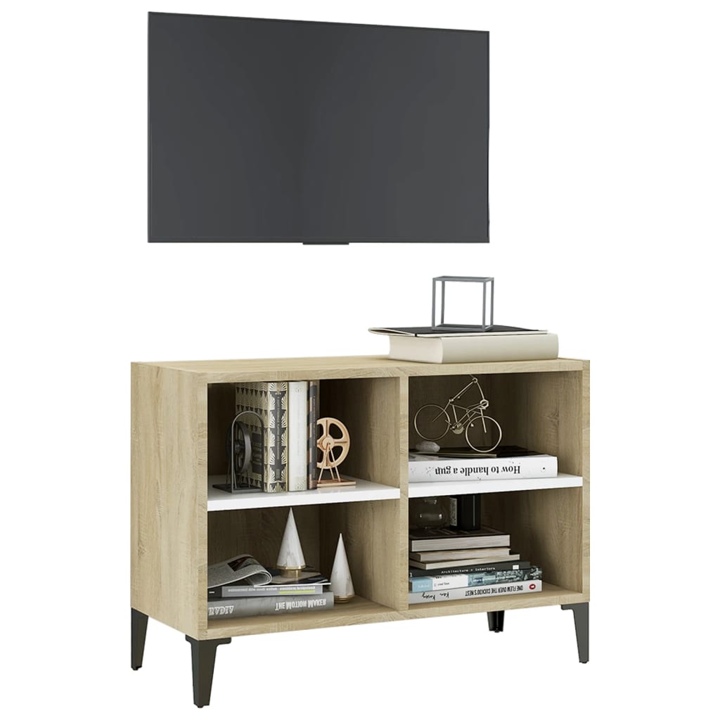 TV-Schrank mit Metallbeinen Weiß Sonoma-Eiche 69,5x30x50 cm