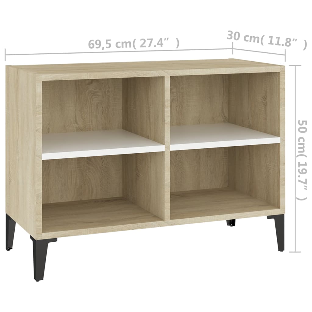 TV-Schrank mit Metallbeinen Weiß Sonoma-Eiche 69,5x30x50 cm