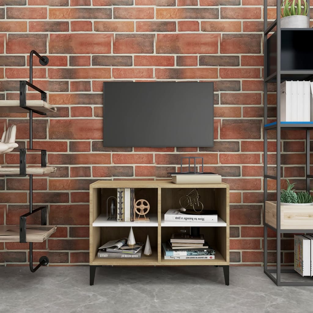 TV-Schrank mit Metallbeinen Weiß Sonoma-Eiche 69,5x30x50 cm