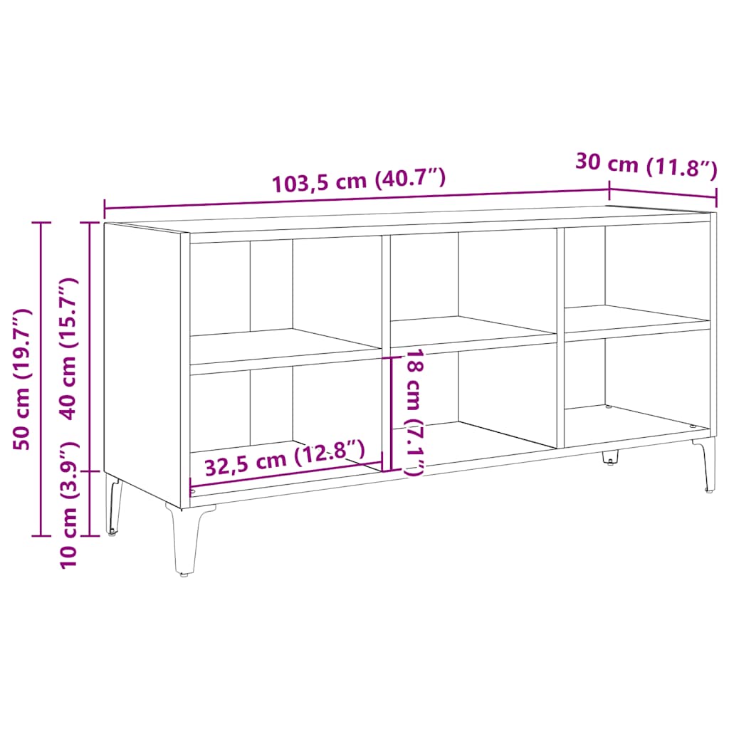 TV-Schrank mit Metallbeinen Betongrau 103,5x30x50 cm