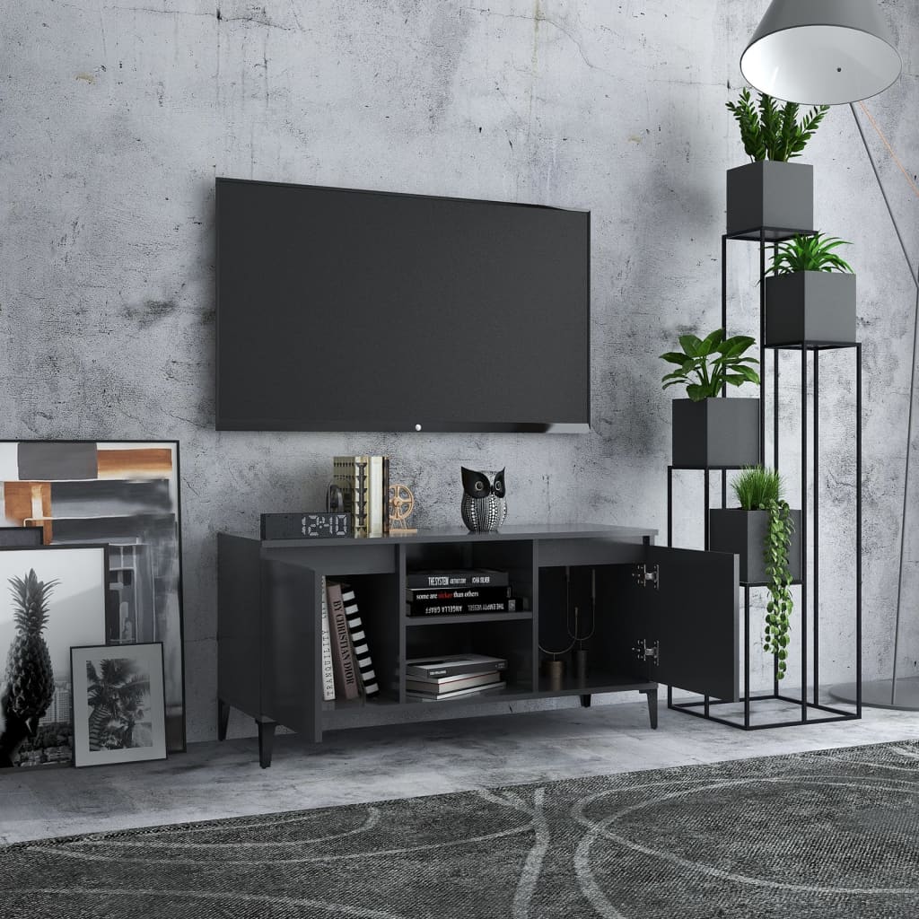 TV-Schrank mit Metallbeinen Grau 103,5x35x50 cm