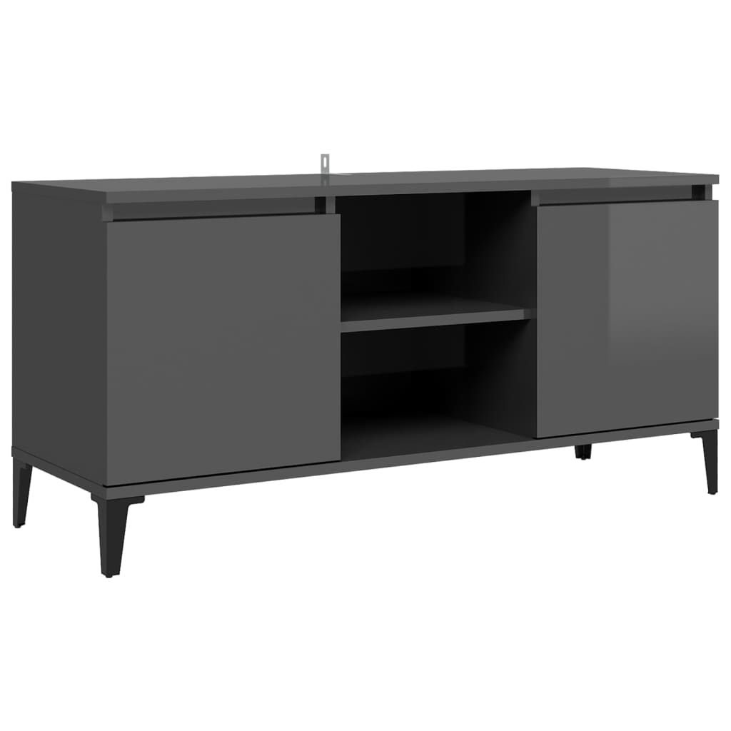 TV-Schrank mit Metallbeinen Hochglanz-Grau 103,5x35x50 cm