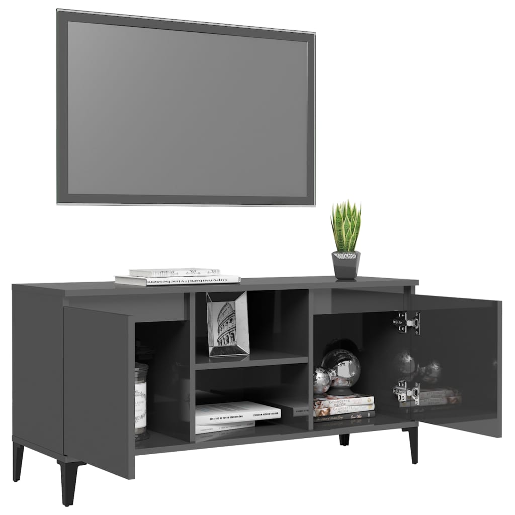 TV-Schrank mit Metallbeinen Hochglanz-Grau 103,5x35x50 cm